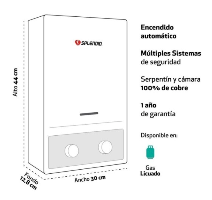 Splendid Calefont gas licuado 5 litros ionizado tiro natural