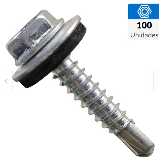 Tornillo hexagonal punta broca con golilla zincado brillante - Tamaño: 12 x 1 1/4"