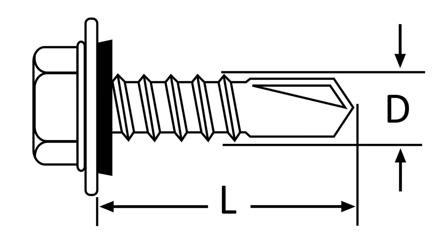 Tornillo hexagonal punta broca con golilla zincado brillante - Tamaño: 12 x 2 1/2"