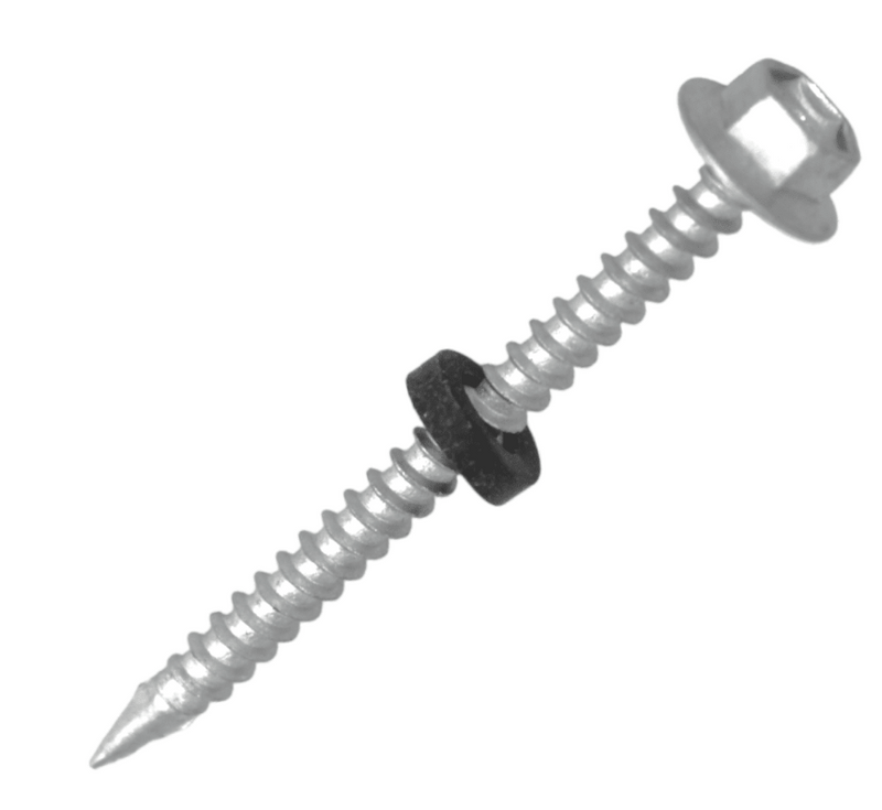 Tornillo hexagonal punta espada con golilla zincado brillante - Tamaño: 10 x 1"