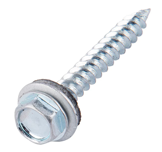 Tornillo hexagonal punta espada con golilla zincado brillante - Tamaño: 10 x 1 1/2"
