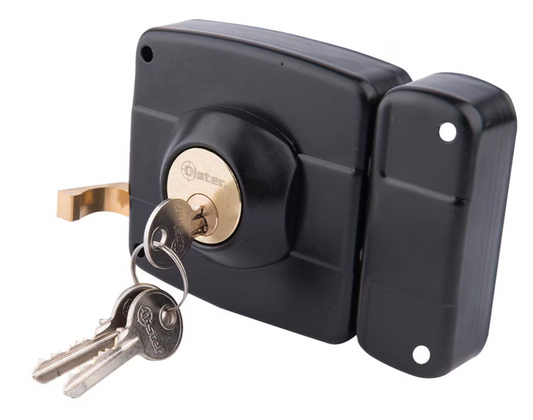 Cerradura sobreponer reja negro 111 con caja